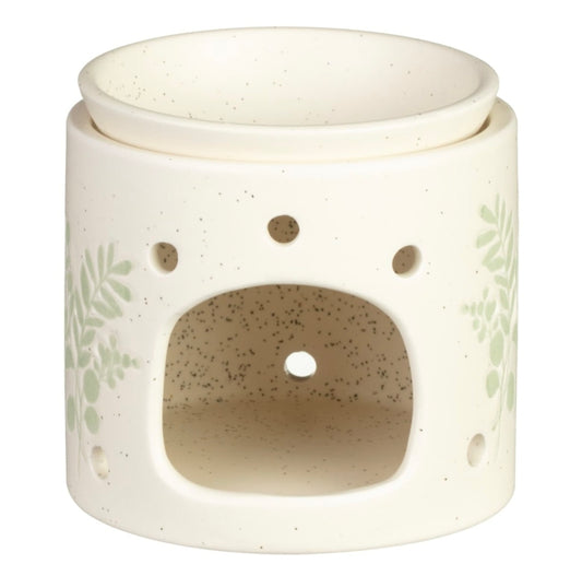 WAX BURNER - CREAM WITH GREEN LEAF PRINT